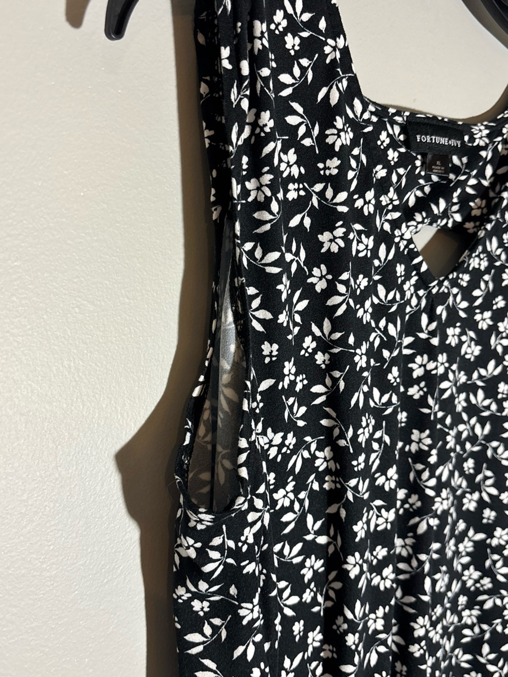 Fortune + Ivy XL Black White Floral Sleeveless Swing Dress Cutout - Picture 3 of 4